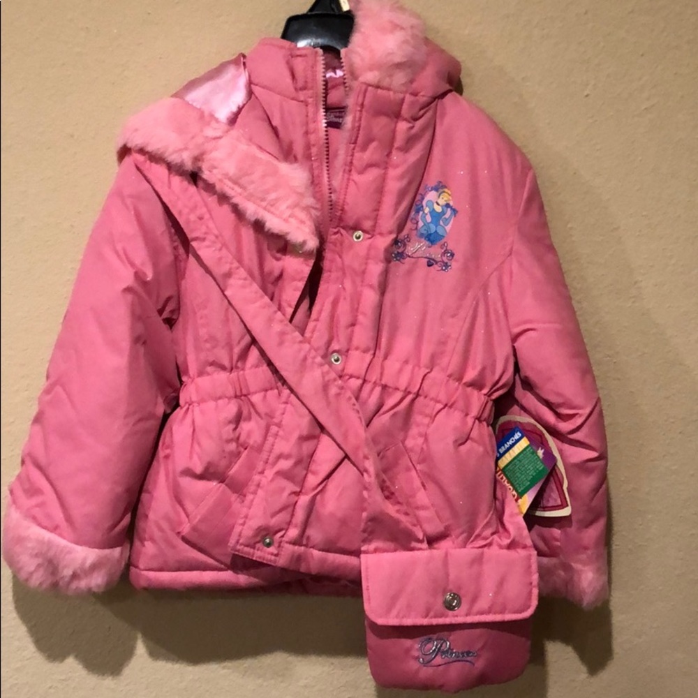Pink Disney Princesses jacket with small purse
